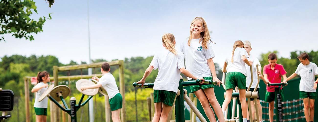 PE lesson using Fresh air Fitness outdoor gym equipment