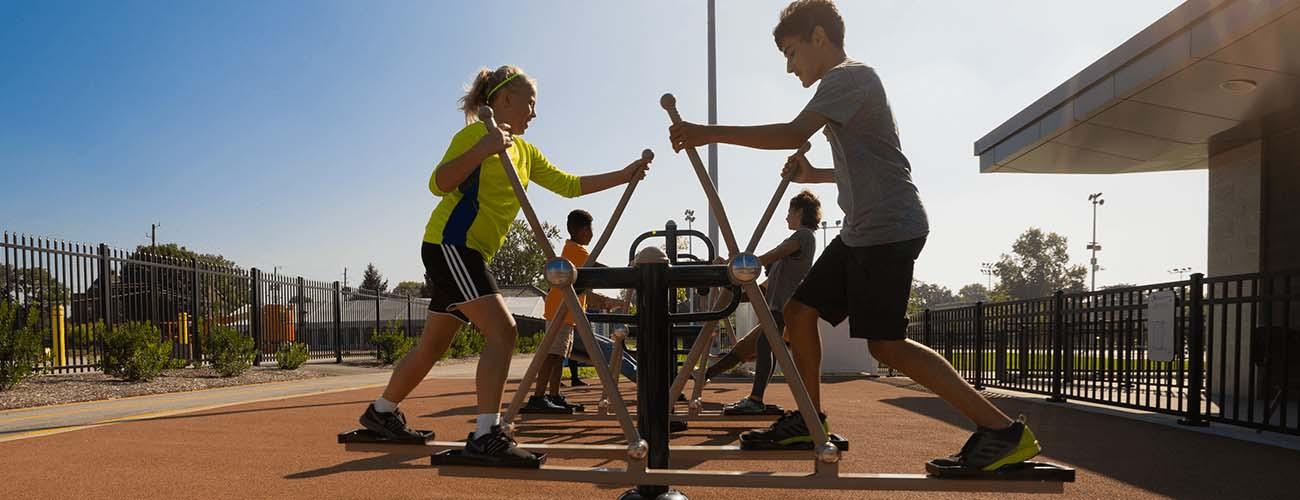 children using double cross country skier