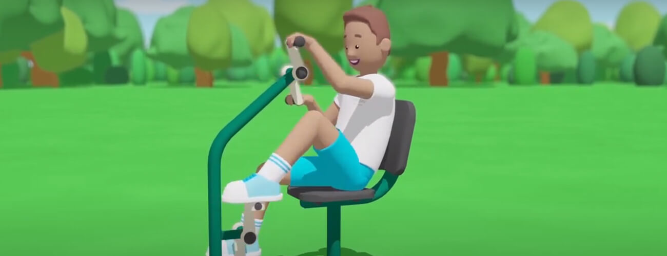 animation showing how to use primary school outdoor gym equipment.