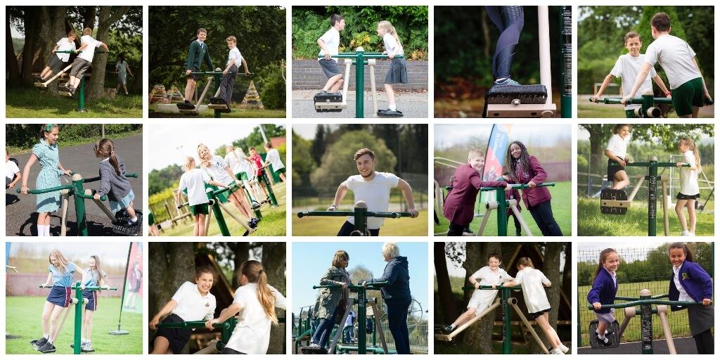 Various pictures of the Fresh Air Fitness air skier in use.