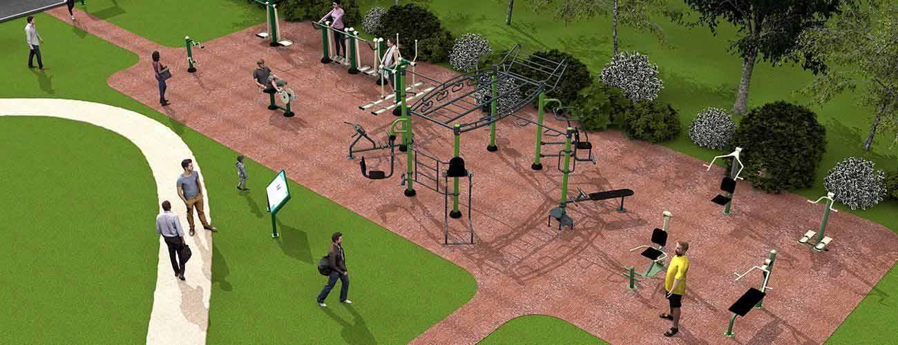 plan drawing of new outdoor gym by fresh air fitness