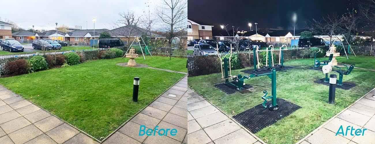 before and after shot of Fresh Air Fitness outdoor gym