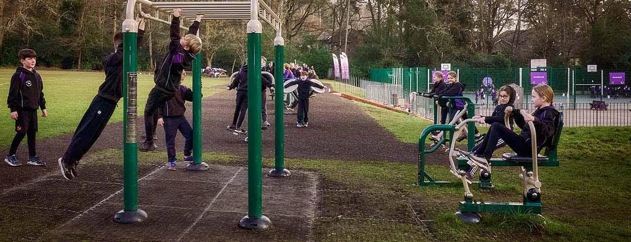 Fresh Air Fitness Outdoor Gym Equipment in use at Primary School