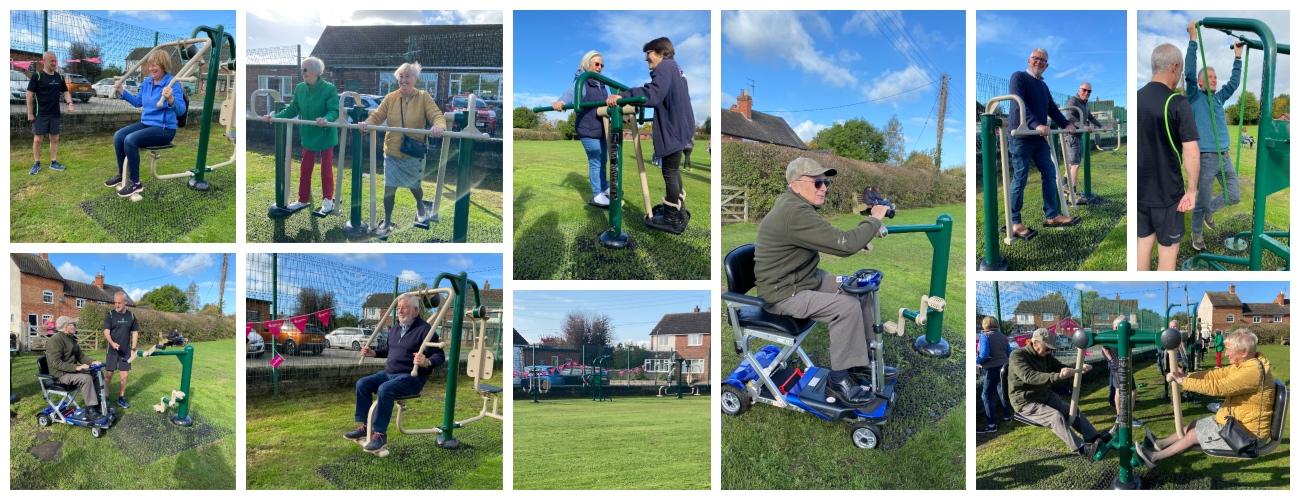 community using outdoor gym equipment