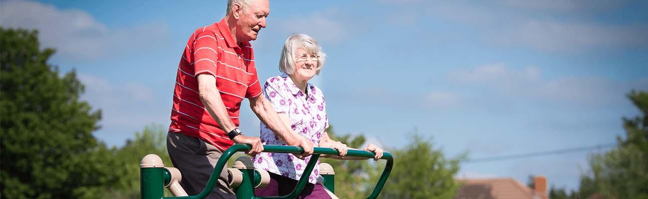 Senior outdoor fitness users