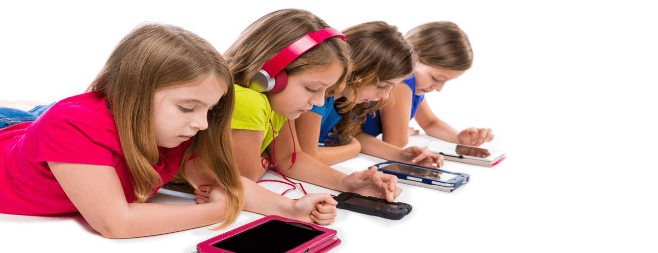 Kids using tablet not kids fitness equipment